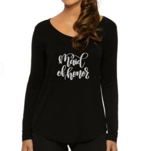 MAID OF HONOR Long Sleeve Tee in Black Size Small